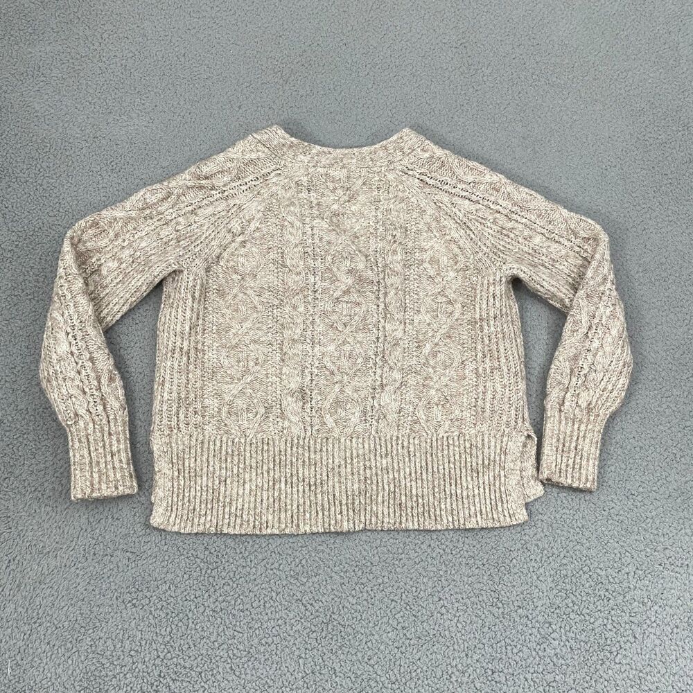 Fat Face Cable Knit Cardigan Women 12 Oatmeal Wool Blend V-Neck Button Sweater - Picture 7 of 10